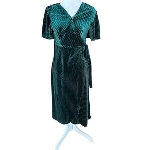 Pat Pat Green Velvet‎ Wrap Dress. Hi-low Hemline Sz S